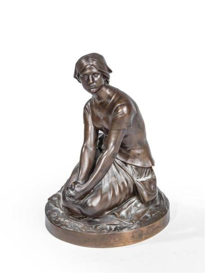 null CHAPU Henri (1831-1905), D'après.
Jeanne d'Arc.
Epreuve en bronze à patine brune.
Signée...