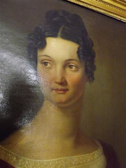 null École française de XIXème siècle. 
Portrait de jeune femme. 
Huile sur toile....