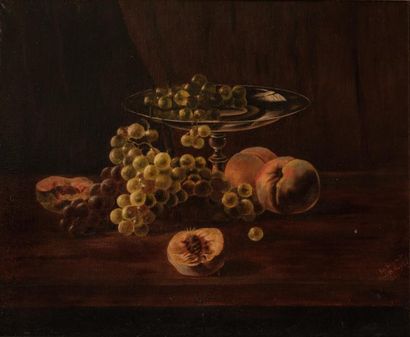 null SCHMIDT Ed. (XIXe siècle)
Nature morte aux raisins et aux pêches
Huile sur toile,...