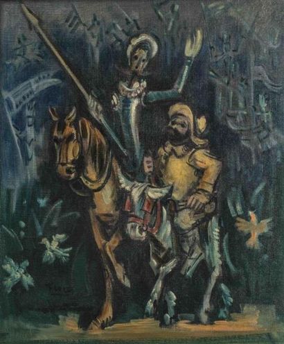 null FLORES Pedro (1897- 1967)
Don Quichotte 
Huile sur toile signée en bas à gauche...