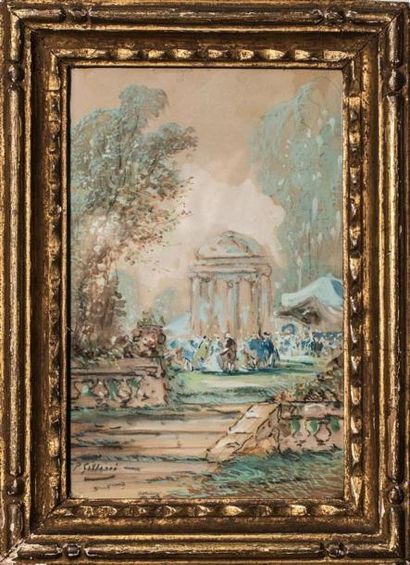 null GILLINI P. (XIXème - XXème)
Lavandières et scène de parc
Deux gouaches sur papier...