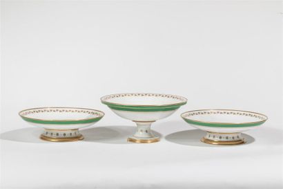 null SEVRES. XIXème siècle
Trois coupes sur piédouche en porcelaine à décor de bandeau...