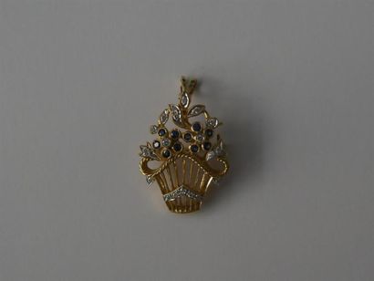 null Broche-pendentif panier fleuri en or jaune 750 millièmes avec pavage petits...