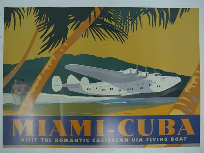 null "MIAMI-CUBA", Visit the romantic carribean via flying boat. 
Chromolithographie...
