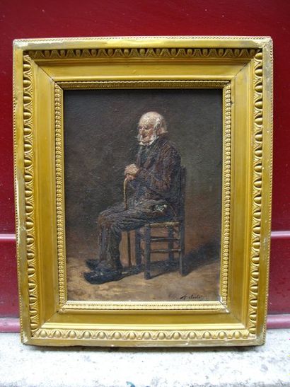 null SOCLET ARTHUR LOUIS (XIX siècle) « Vieillard assis », 
huile sur panneau signée...