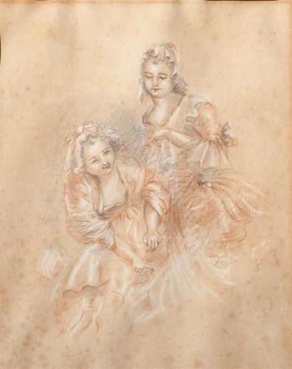 null ECOLE FRANCAISE du XIXème siècle.
Portrait de deux jeunes filles.
Dessins aux...