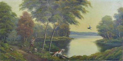 null AUDREY Louis (XIX-XXème siècle).
Scène de chasse. 
Huile sur toile, signée en...
