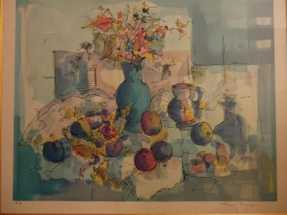 null AGOSTINI Tony (1916-1990)
Nature morte aux pommes et au bouquet de fleurs
Lithographie...