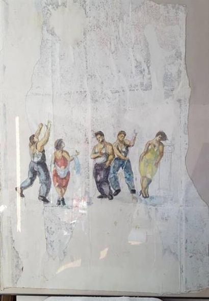 null MADEC (XXè siècle)
Triptyque des danseurs. 
Technique mixte sur papier, encadrée...