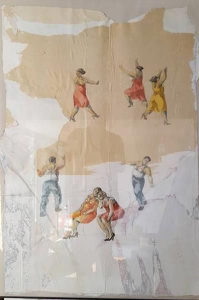 null MADEC (XXè siècle)
Triptyque des danseurs. 
Technique mixte sur papier, encadrée...