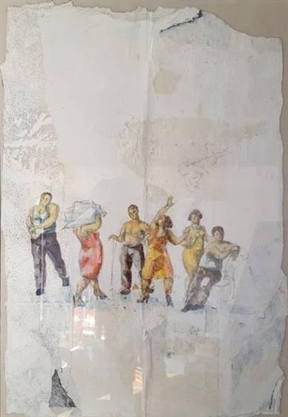 null MADEC (XXè siècle)
Triptyque des danseurs. 
Technique mixte sur papier, encadrée...