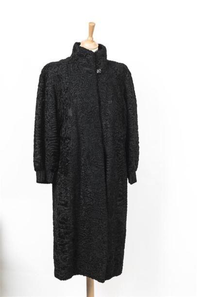 null Manteau de fourrure en Breichwanz noir avec doublure lapin, simple boutonnage,...