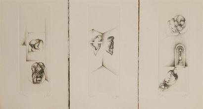 null DEUX Fred (1924-2015)
"Gris"
Série de 3 gravures sur papier, signées en bas...