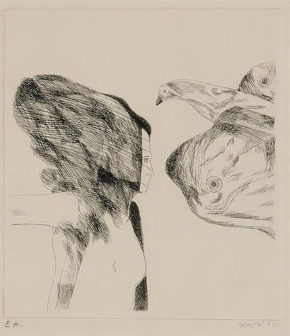 null BERTE Carlo (1939) (d'après)
"Femme et oiseau"
Gravure sur papier. 
Dim. : 38...