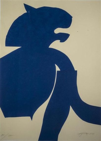 null POMAR Julio (1926-2018)
"Tigre azul"
Sérigraphie sur papier, signée en bas à...