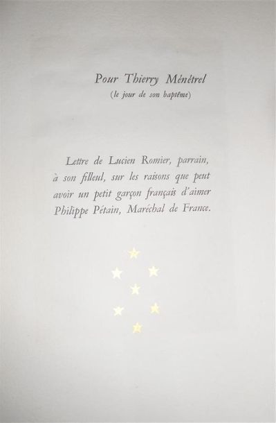null ROMIER. Esquisse d'un portrait moral de Philippe Pétain. Illustré par Jean Bernard....