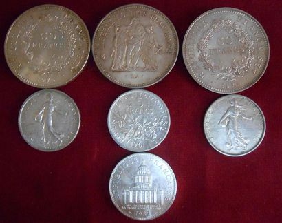 null Ensemble de 7 pièces en Argent. France. 3-50 Francs Hercule (1975 & 1977), 3-5...