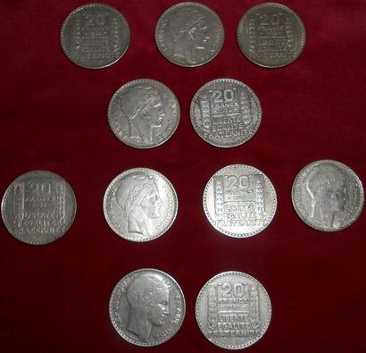 null Ensemble de 62 Pièces Turin en argent, 51-10Frs : 1930 x 2, 1931 x 16, 1932...