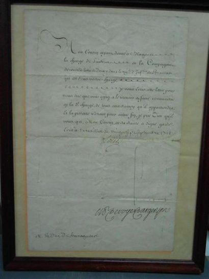 null [LOUIS XV] (1710-1774).
Courrier signé à Versailles et daté Septembre 1745.
A...