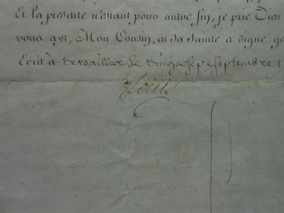 null [LOUIS XV] (1710-1774).
Courrier signé à Versailles et daté Septembre 1745.
A...