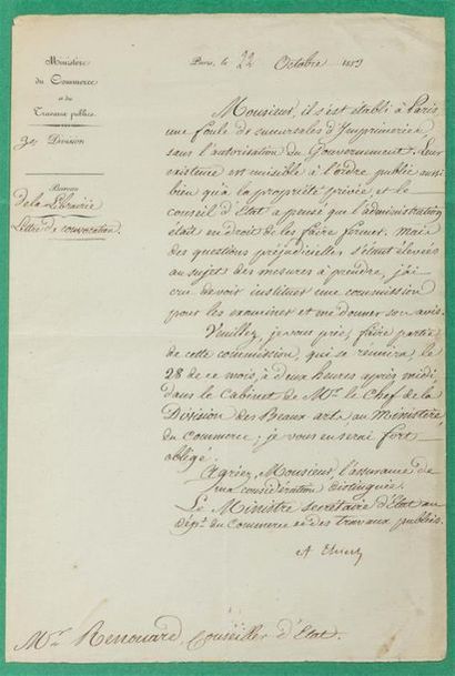 [THIERS ADOLPHE] (1797-1877).
Document relatif...