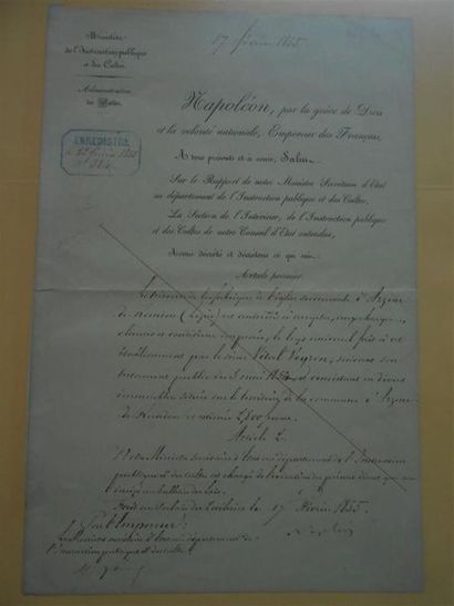 null [NAPOLEON III] (1808-1873).
Courrier daté du 17 février 1855, Ministère de l'Instruction...