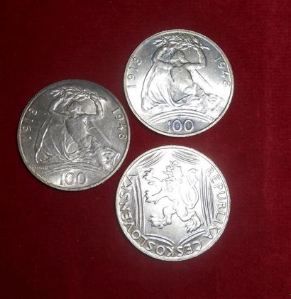 null Ensemble de 58 Monnaies. Tchécoslovaquie. Argent. 3-100 Korun 1918-1948 (poids...