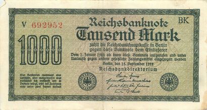 null Billets Allemands.
12-5000 Mark, Lettres AO, D OE, Fa O, JT, KE, ME, NF, O LE,...