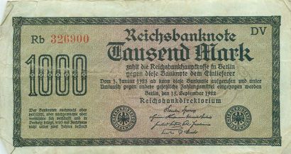 null Billets Allemands.
12-5000 Mark, Lettres AO, D OE, Fa O, JT, KE, ME, NF, O LE,...