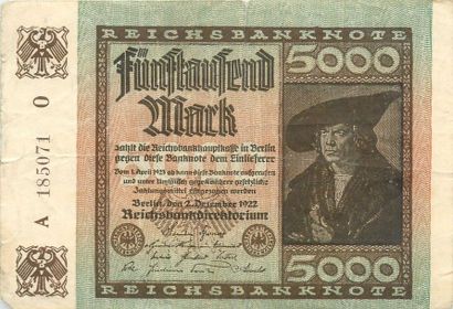 Billets Allemands.
12-5000 Mark, Lettres...