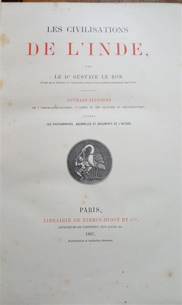null LE BON. Les civilisations de l'Inde. Paris, Firmin-Didot,1887, in-4, demi-rel....