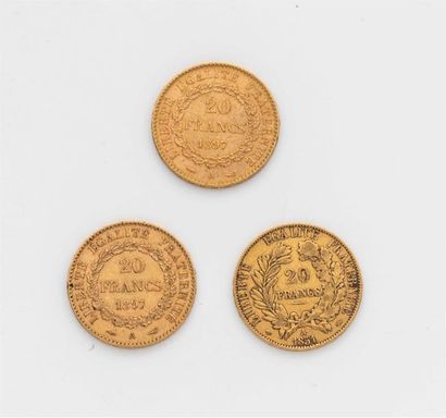 null 3 Pièces de 20 Francs Or. Cérès 1851 A, 2 Génie 1897 A. Poids 19,35grs.