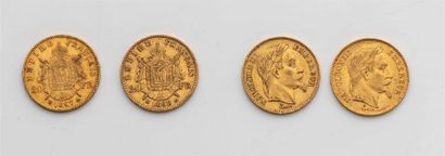 null 4 Pièces de 20 Francs Or, Napoléon III, Tête laurée : 1867, 1868 et 1869 x 2....
