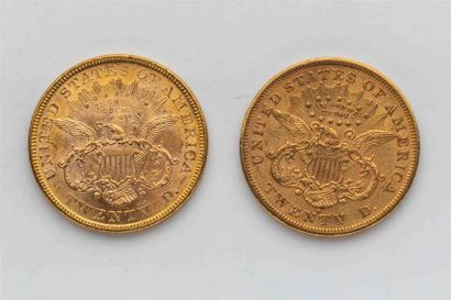 null 2 pièces Etats Unis, 20 dollars Liberté. 1876.
A/ Tête de la Liberté à gauche...