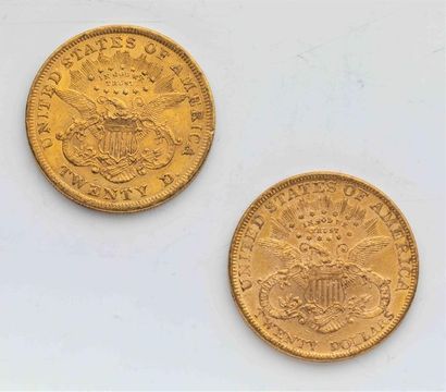 null 2 pièces Etats Unis, 20 dollars Liberté. 1873 & 1878.
A/ Tête de la Liberté...
