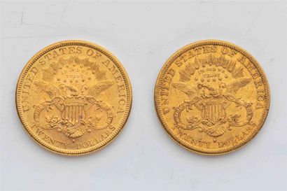 null 2 pièces Etats Unis, 20 dollars Liberté. 1879.
A/ Tête de la Liberté à gauche...