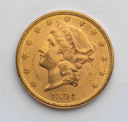 null 1 pièce Etats Unis, 20 dollars Liberté. 1894.
A/ Tête de la Liberté à gauche...