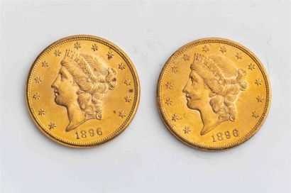 null 2 pièces Etats Unis, 20 dollars Liberté. 1896.
A/ Tête de la Liberté à gauche...