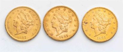 null 3 pièces Etats Unis, 20 dollars Liberté. 1897.
A/ Tête de la Liberté à gauche...