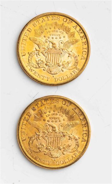 null 2 pièces Etats Unis, 20 dollars Liberté. 1897.
A/ Tête de la Liberté à gauche...