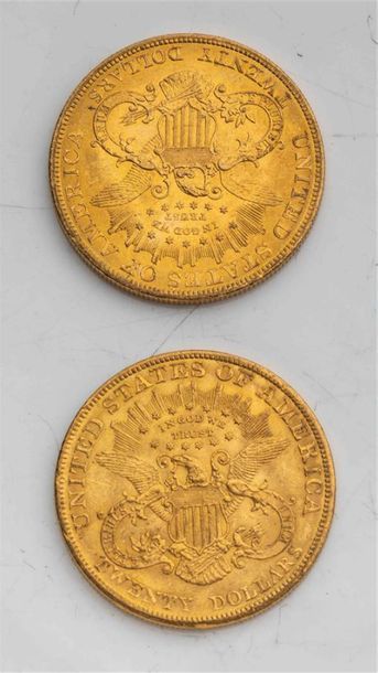 null 2 pièces Etats Unis, 20 dollars Liberté. 1904.
A/ Tête de la Liberté à gauche...