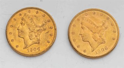 null 2 pièces Etats Unis, 20 dollars Liberté. 1906.
A/ Tête de la Liberté à gauche...