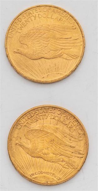 null 2 pièces Etats Unis, 20 dollars Saint Gaudens. 1908.
A/ La Liberté sur un soleil...