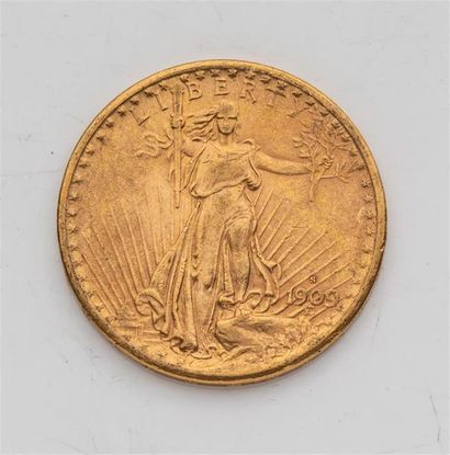 null 1 pièce Etats Unis, 20 dollars Saint Gaudens. 1909.
A/ La Liberté sur un soleil...