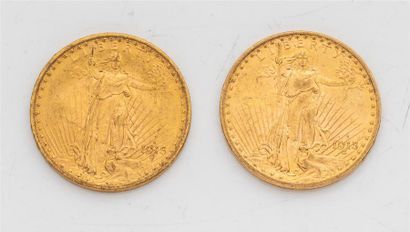 null 2 pièces Etats Unis, 20 dollars Saint Gaudens. 1915.
A/ La Liberté sur un soleil...