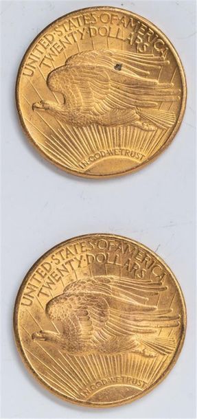 null 2 pièces Etats Unis, 20 dollars Saint Gaudens. 1925.
A/ La Liberté sur un soleil...