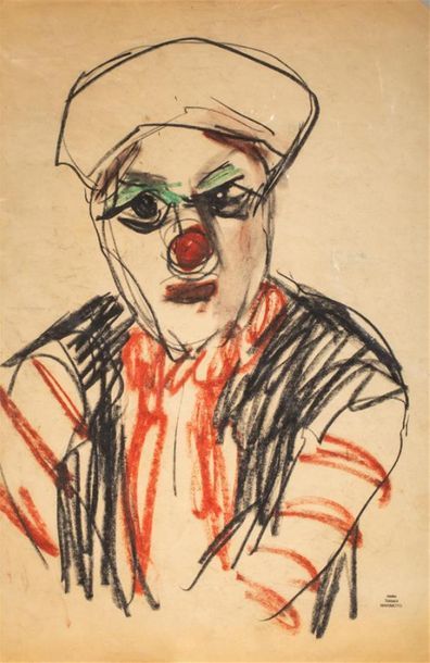 null Atelier de MAKIMOTO Takashi (1952-2001).
Clown.
Pastel sur papier comportant...