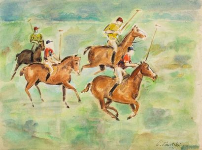 null Ecole du XXème siècle. 
Joueur de polo.
Aquarelle sur papier encadrée sous verre,...