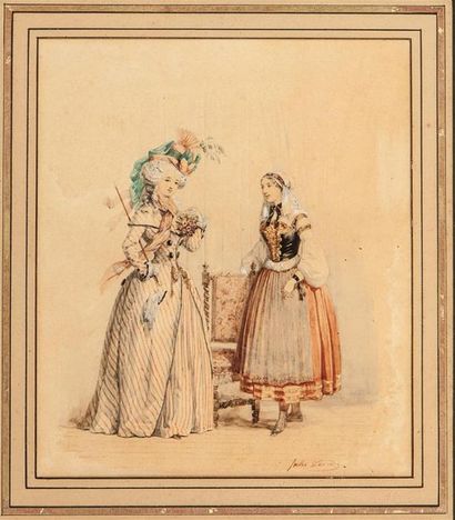 null DAVID Jules (1808-1892)
Portrait de deux jeunes femmes
Aquarelle et rehauts...