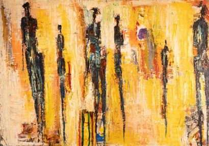 null GUERGUER KARIM (1964-2012)
Hommage à l'homme debout Giacometti 
Huile sur toile...